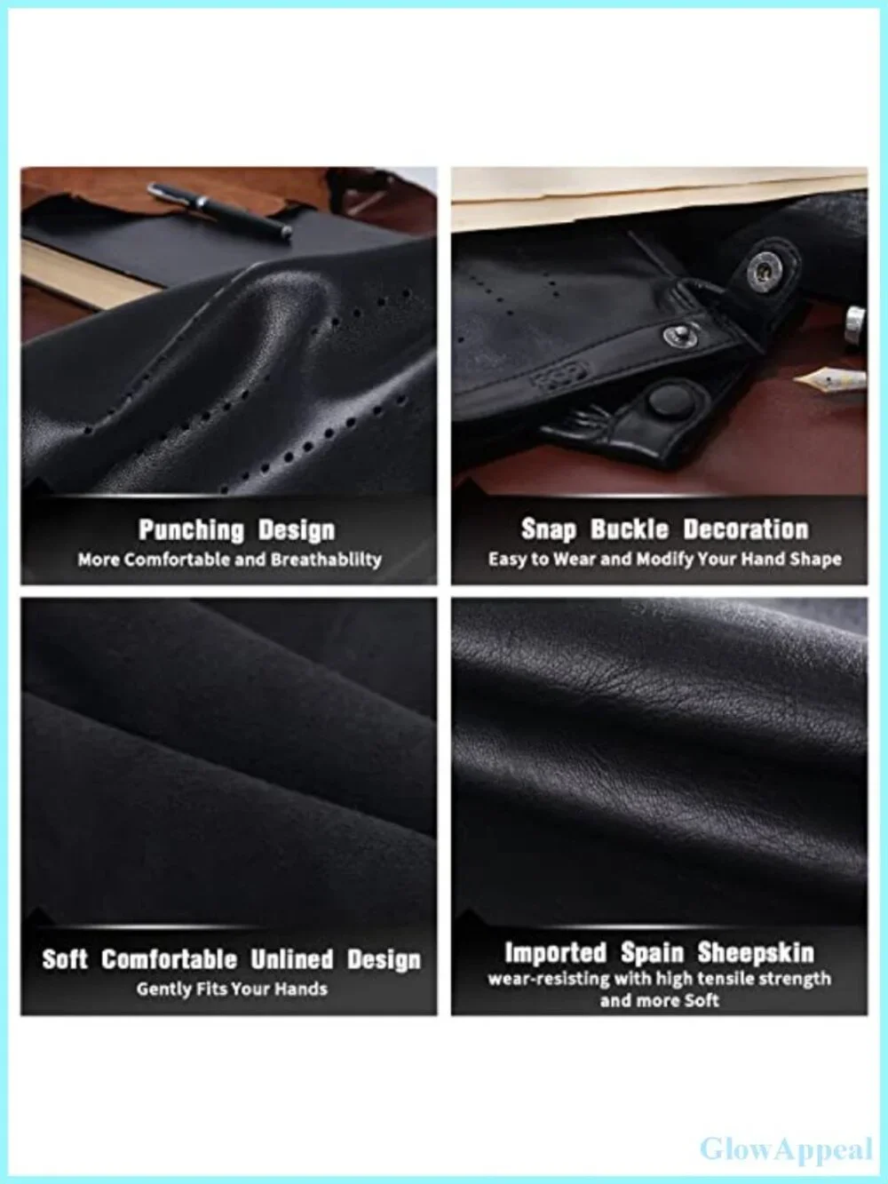 Fingerless Driving Gloves - Genuine Sheepskin Leather, Unlined, Motorcycle Biker